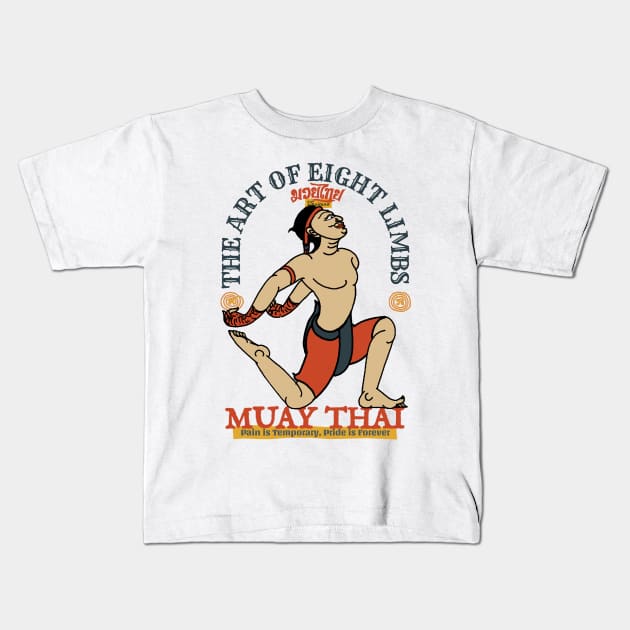 Vintage Muay Thai The Art of Eight Limbs Kids T-Shirt by KewaleeTee